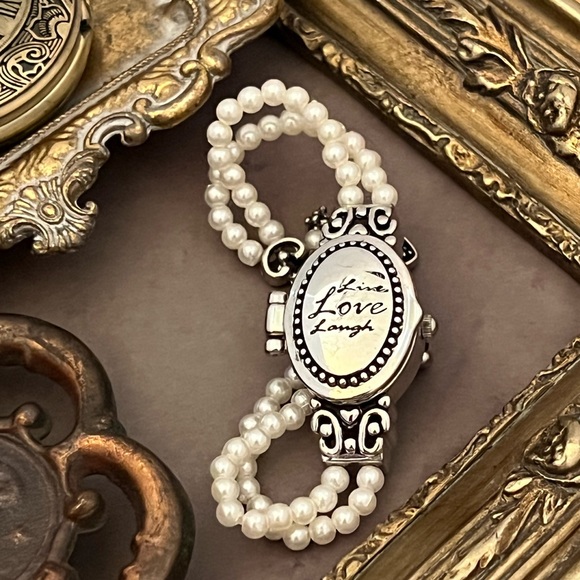 Live Love Laugh Inspirational Pearl Bracelet Watch New Battery Ready To Wear - Picture 4 of 4